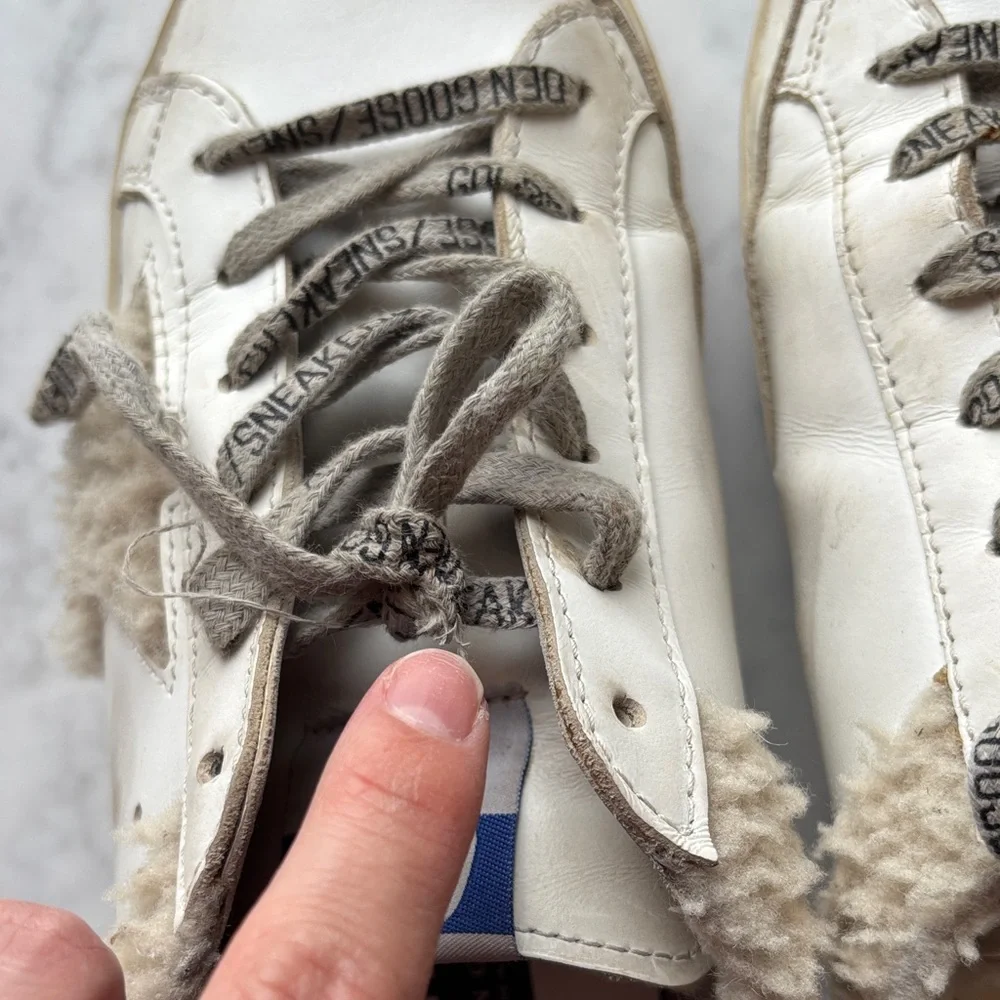 Golden Goose Sabot Off-White Cream Shearling-Trim Low-Top Sneakers 36 - Picture 7 of 9